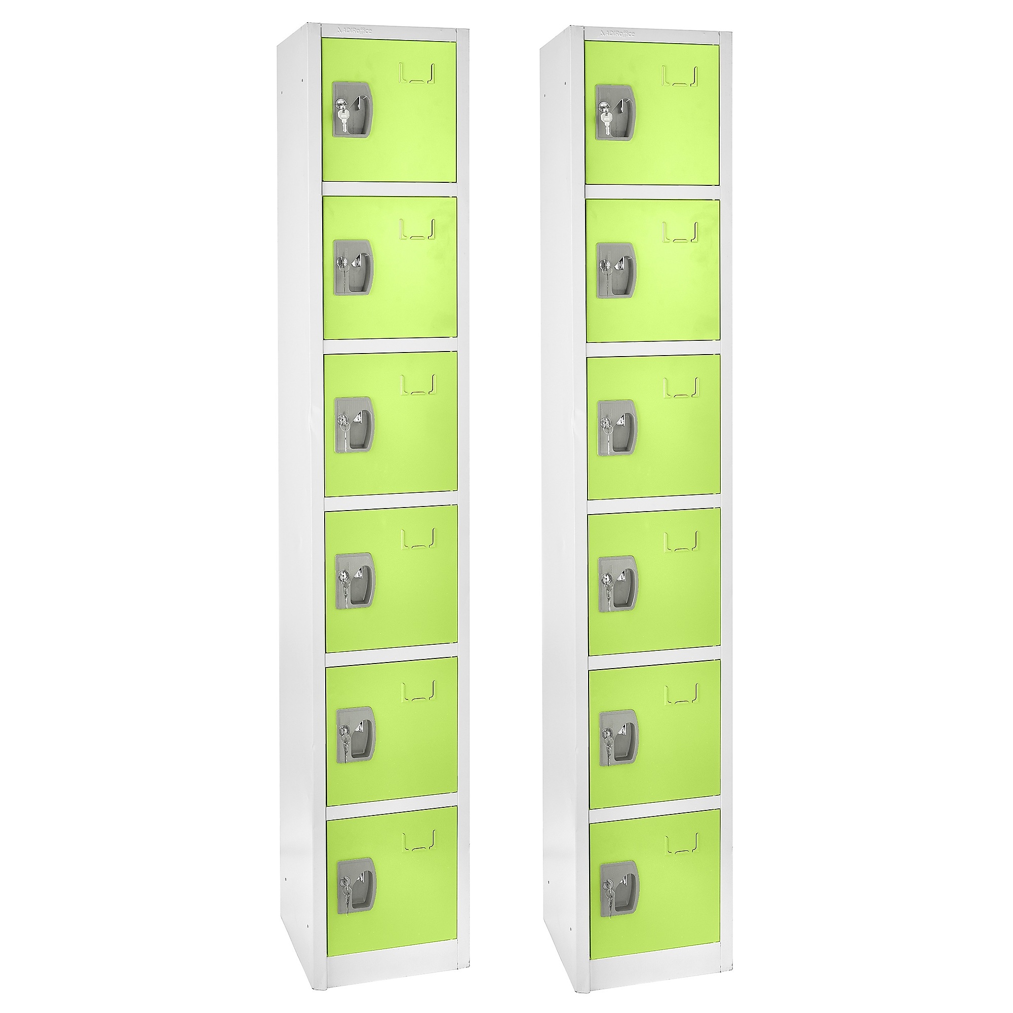 Alpine, 72in.H 6-Tier Steel Storage Locker, Green, 2-Pack, Height 72 in, Width 12 in, Color Green, Model# ADI629-206-GRN-2PK